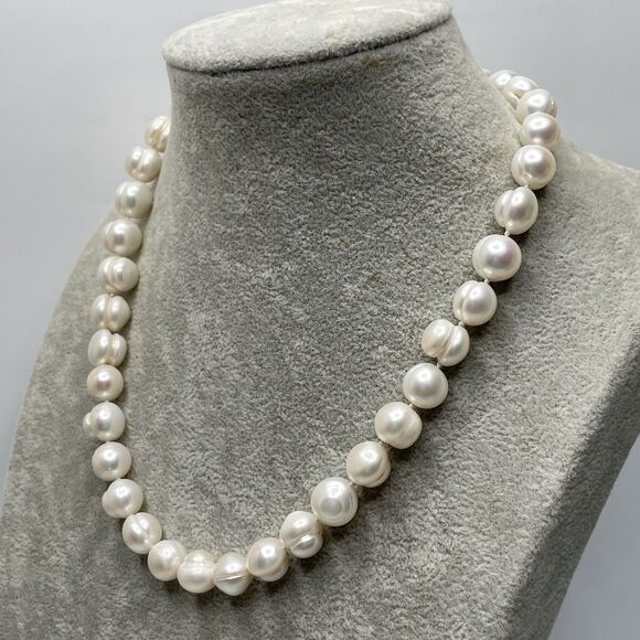Stunning Large Freshwater Pearl Beaded Knotted Necklace Sterling Silver Clasp - Picture 4 of 9